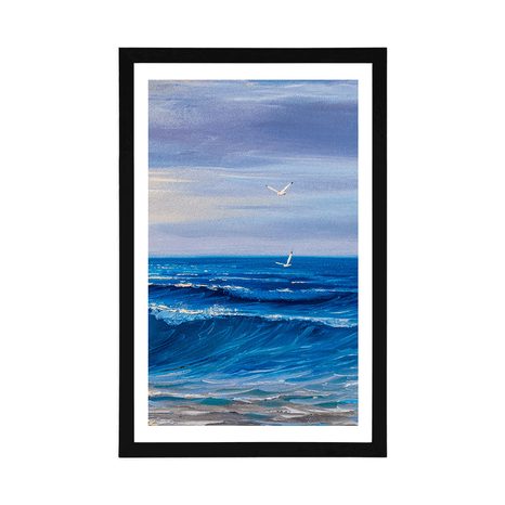 AFFICHE AVEC PASSE-PARTOUT – VAGUES DE MER SUR LA CÔTE - NATURE - AFFICHES