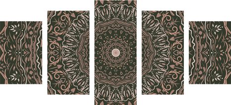 TABLOU 5-PIESE MANDALA ÎN STIL VINTAGE - TABLOURI FENG SHUI - TABLOURI