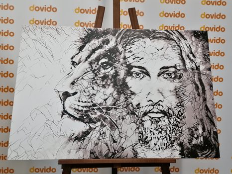 OBRAZ VŠEMOHOUCÍ SE LVEM V ČERNOBÍLÉM PROVEDENÍ - ČERNOBÍLÉ OBRAZY - OBRAZY