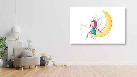 WANDBILD ZAUBERFEE AUF DEM MOND - BILDER FÜR KINDER - BILDER