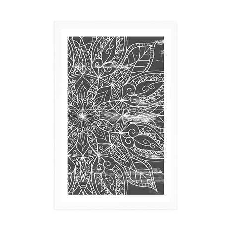 POSTER MIT PASSEPARTOUT TEXTUR DES MANDALAS IN SCHWARZ-WEISS - SCHWARZ-WEISS - POSTER