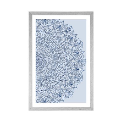 PLAKAT S PASPARTUOM DETALJNA MANDALA U PLAVOJ BOJI - FENG SHUI - PLAKATI