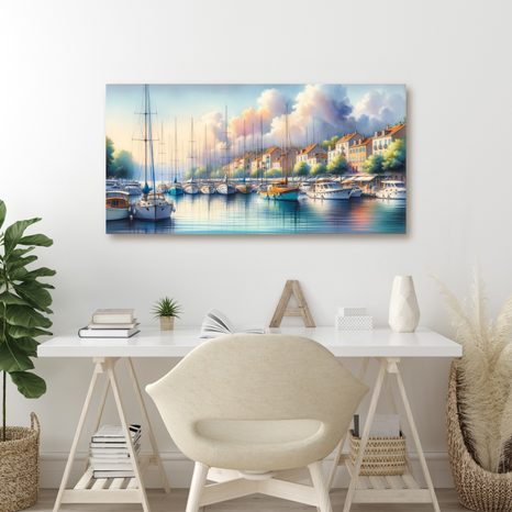 WANDBILD HAFEN MIT BUNTEN HÄUSERN - BILDER MEER UND STRAND - BILDER