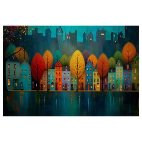 WANDBILD HERBSTLICHER ZAUBER IN DEN STRASSEN - BUNTE HÄUSER - BILDER