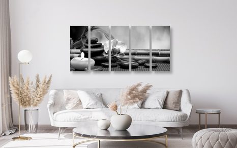 5-DÍLNÝ OBRAZ FENG SHUI ZÁTIŠÍ V ČERNOBÍLÉM PROVEDENÍ - ČERNOBÍLÉ OBRAZY - OBRAZY