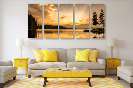 TABLOU 5-PIESE REFLEXIE LACULUI DE MUNTE - TABLOU NATURĂ ȘI PEISAJE NATURALE - TABLOURI