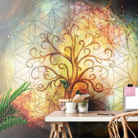 PAPIER PEINT ARBRE AVEC UNE FLEUR DE VIE - FOND D'ÉCRAN FENG SHUI - PAPIER PEINT