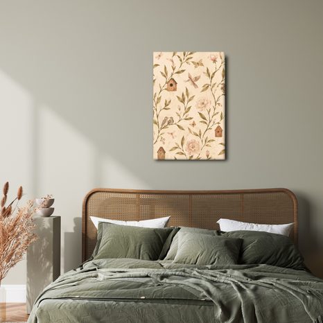 TABLEAU SUR TOILE – BRANCHETTES ROMANTIQUES AUX NICHOIRS - TABLEAUX DE FLEURS - TABLEAUX