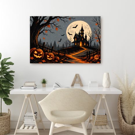 WANDBILD SPUKHAUS UNTER DEM VOLLMOND - HALLOWEEN- UND HORROR-BILDER - BILDER