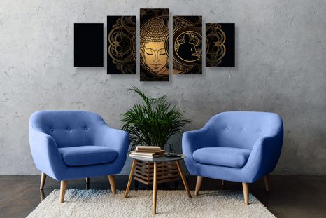 5-DÍLNÝ OBRAZ HARMONICKÁ SÍLA BUDDHY - OBRAZY FENG SHUI - OBRAZY