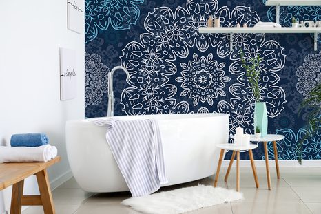 TAPETA MODRÁ MANDALA S ABSTRAKTNÍM VZOREM - TAPETY FENG SHUI - TAPETY