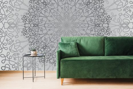 TAPETA ŠEDÝ KRUHOVÝ ORNAMENT - TAPETY FENG SHUI - TAPETY