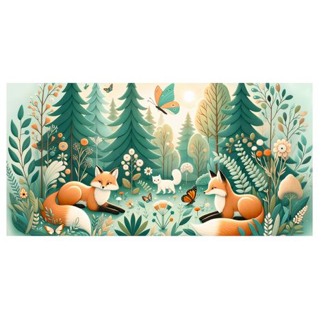 WANDBILD FÜCHSE UND SCHMETTERLINGE IN DER NATUR - KINDERBILDER TIERE - BILDER