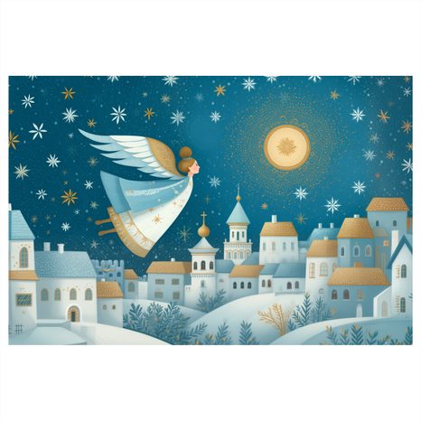 VÁNOČNÍ OBRAZ ANDĚL NAD ZIMNÍ VESNICÍ - VÁNOČNÍ A ZIMNÍ OBRAZY - OBRAZY