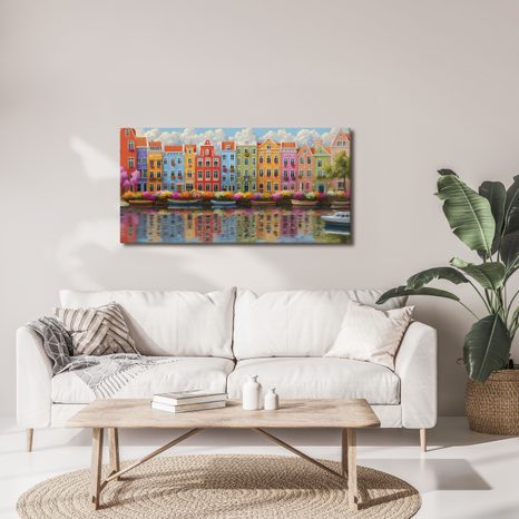 OBRAZ PESTROBAREVNÁ ARCHITEKTURA MĚSTA - BAREVNÉ DOMY - OBRAZY