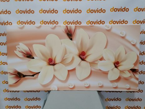 WANDBILD LUXURIÖSE MAGNOLIE MIT PERLEN - BILDER BLUMEN - BILDER