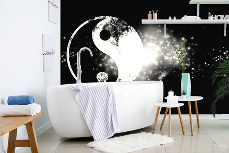 SAMOLEPÍCÍ TAPETA ČERNOBÍLÝ SYMBOL JIN A JANG - SAMOLEPÍCÍ TAPETY - TAPETY