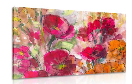 WANDBILD GEMALTES BLUMENSTILLLEBEN - BILDER BLUMEN - BILDER