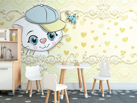 TAPETE NEUGIERIGES KÄTZCHEN - KINDERTAPETEN - TAPETEN