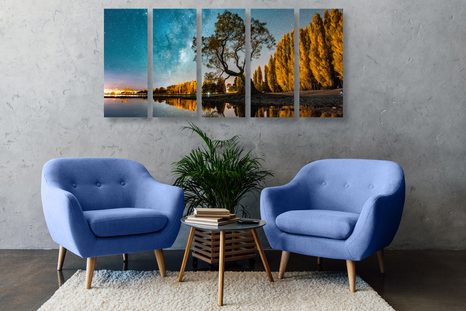 5-DÍLNÝ OBRAZ STROM POD HVĚZDNOU OBLOHOU - OBRAZY PŘÍRODY A KRAJINY - OBRAZY