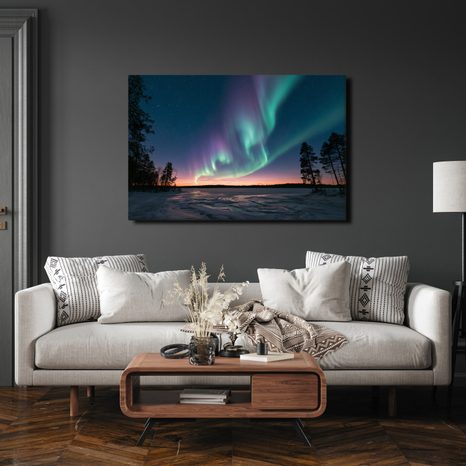 TABLEAU SUR TOILE – CIEL NOCTURNE AUX AURORES BORÉALES - TABLEAUX DES AURORES BORÉALES - TABLEAUX
