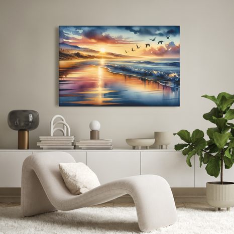 QUADRO SU TELA – SPIAGGIA AL TRAMONTO - QUADRI MARE E SPIAGGIA - STAMPE E QUADRI