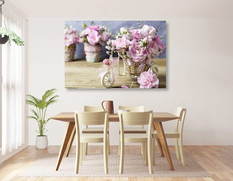 OBRAZ ROMANTICKÝ RŮŽOVÝ KARAFIÁT VE VINTAGE NÁDECHU - VINTAGE A RETRO OBRAZY - OBRAZY