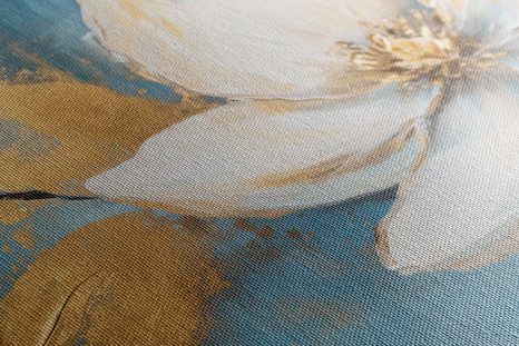 TABLEAU SUR TOILE – FLEUR BLANCHE AUX FEUILLES DORÉES - TABLEAUX - 🔥 VENTE TOTALE