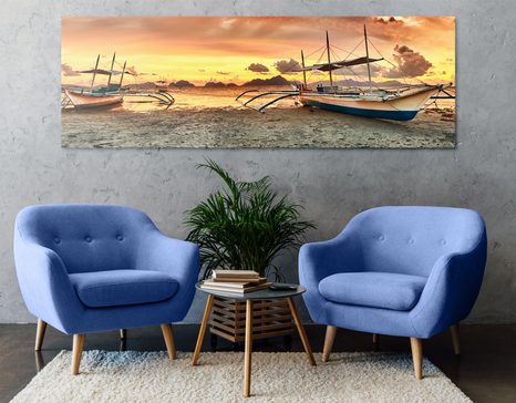 OBRAZ LOĎKY PŘI ZÁPADU SLUNCE - OBRAZY PŘÍRODY A KRAJINY - OBRAZY