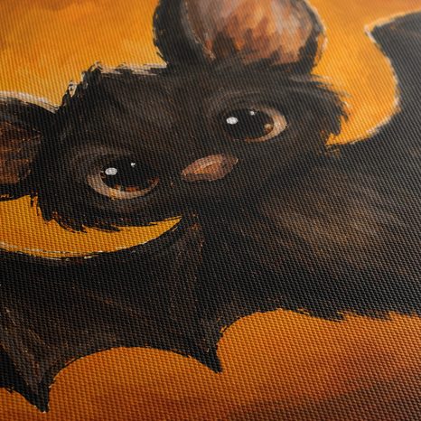 QUADRO SU TELA – PIPISTRELLO ADORABILE NEL BAGLIORE ARANCIONE - QUADRI HALLOWEEN E HORROR - STAMPE E QUADRI