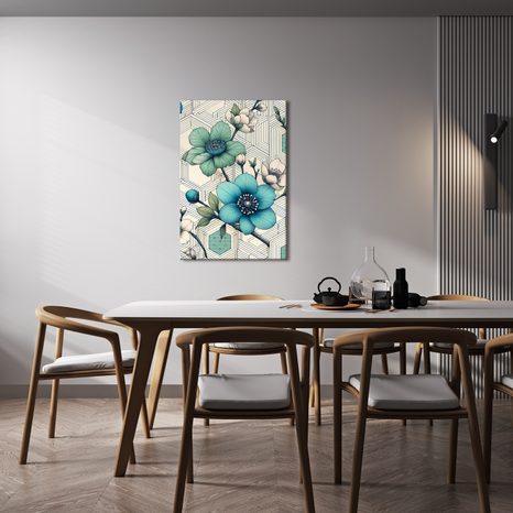 OBRAZ KVĚTINOVÁ MOZAIKA V TYRKYSOVÝCH TÓNECH - PICTURES FLOWERS - PICTURES