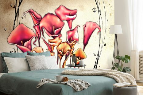 SAMOLEPÍCÍ TAPETA ČERVENÉ KVĚTINY KALY - SAMOLEPÍCÍ TAPETY - TAPETY