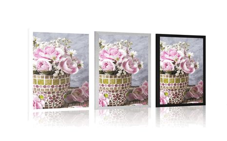 PLAKÁT KVĚTINY KARAFIÁTU V MOZAIKOVÉM KVĚTINÁČI - VÁZY - PLAKÁTY