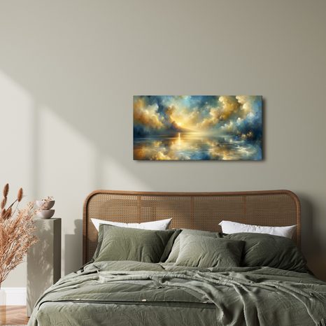 WANDBILD RUHIGER MORGEN AM SEE - BILDER VON SONNENAUFGANG UND SONNENUNTERGANG - BILDER