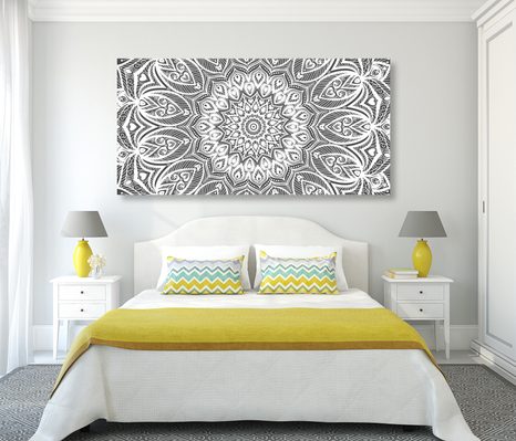 OBRAZ MANDALA HARMONII W WERSJI CZARNO-BIAŁEJ - OBRAZY CZARNO-BIAŁE - OBRAZY