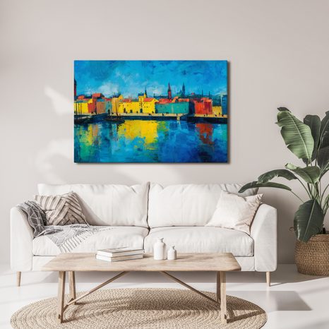 OBRAZ BAREVNÉ MĚSTO U ŘEKY - BAREVNÉ DOMY - OBRAZY