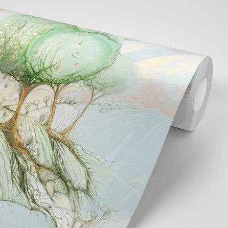 TAPETA STROMY NA PASTELOVÉM POLI - TAPETY PŘÍRODA - TAPETY