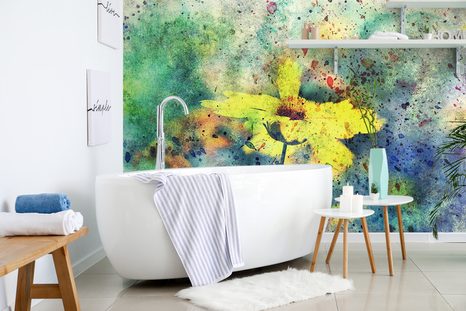 TAPETE GELBE BLUME MIT EINEM VINTAGE-HAUCH - VINTAGE- UND RETRO-TAPETEN - TAPETEN