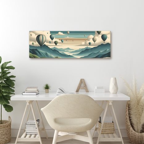 WANDBILD BERGE UND HIMMEL VOLLER BALLONS - BILDER VON NATUR UND LANDSCHAFT - BILDER