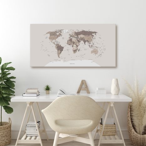 OBRAZ NA KORKU MAPA SVĚTA V BÉŽOVÉ - PICTURES ON CORK - PICTURES
