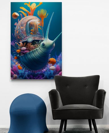 STAMPA SU TELA – CHIOCCIOLA SURREALISTA - QUADRI DEL MONDO SOTTOMARINO - STAMPE E QUADRI