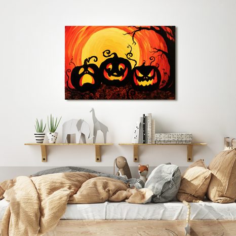 WANDBILD KÜRBIS IM SCHEIN DES VOLLMONDS - HALLOWEEN- UND HORROR-BILDER - BILDER