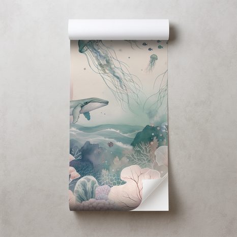 SAMOLEPÍCÍ FOTOTAPETA PODMOŘSKÝ SVĚT V PASTELOVÝCH BARVÁCH - TAPETY MOŘŠTÍ ŽIVOČICHOVÉ - TAPETY