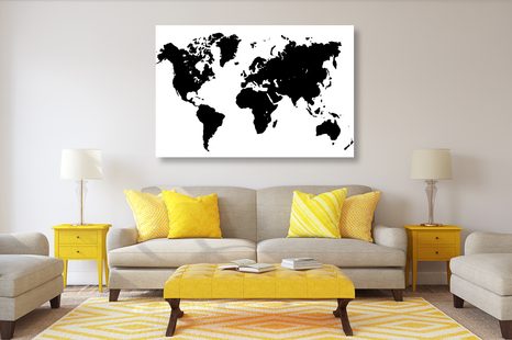 WANDBILD WELTKARTE IN SCHWARZ-WEISS - WELTKARTEN ALS BILDER - BILDER
