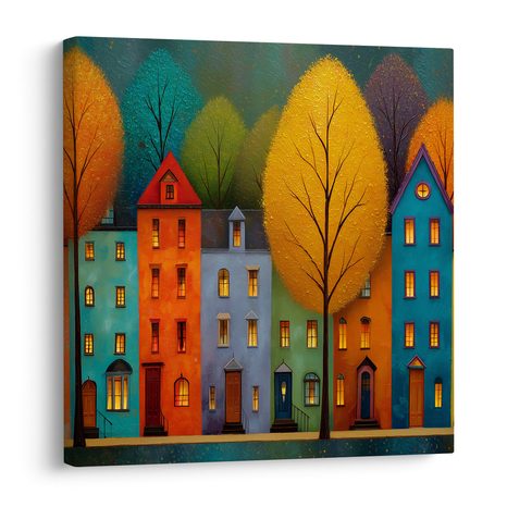 WANDBILD HERBSTLICHE STRASSE MIT HÄUSERN - BUNTE HÄUSER - BILDER