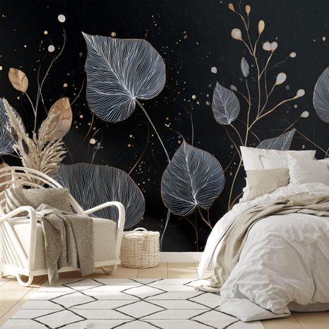 TAPET FRUNZE ELEGANTE AURII ȘI ARGINTII - TAPETE FRUNZE - TAPETURI