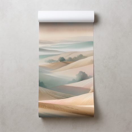 CARTA DA PARATI – PAESAGGIO PASTELLO CON DOLCI COLLINE - CARTA DA PARATI CAMPI E PRATI - CARTA DA PARATI