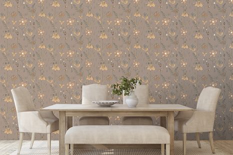 TAPETE WIESENBLUMEN IN BRAUN - TAPETEN MIT BLUMENMOTIVEN - TAPETEN