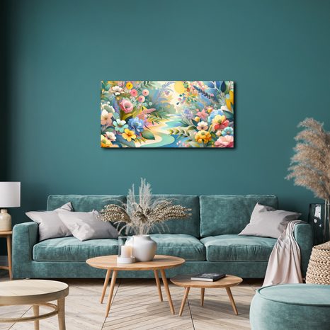 WANDBILD FRÜHLINGSBLUMEN AM FLUSS - BILDER BLUMEN - BILDER