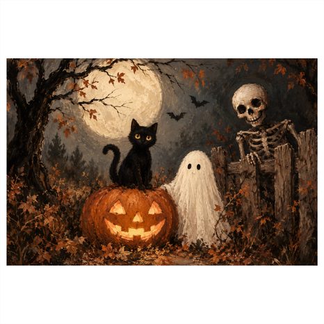 QUADRO SU TELA – GATTO DI HALLOWEEN CON ZUCCA - QUADRI HALLOWEEN E HORROR - STAMPE E QUADRI